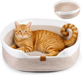 BlingBin Tierbett Katzenbett 50cm Waschbar Katzenkorb aus Baumwollseilen Geflochten, Rund Haustierbett, Bett für Katzen Katzenkörbchen Katzenbettchen – Bild 1 von 5
