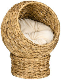 BlingBin Tierhaus Rattan Katzenkorb Katzenhöhle Katzenhütte Katzenbett, mit Kissen Haustierbett Wasserhyazinthe Braun – Bild 1 von 5