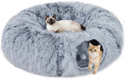 Produktbild von BlingBin Tiertunnel Katzentunnel, 3-in-1 Katzenspielzeug mit Spielball, Katzenhöhle, Plüsch (100% Polyester), Metalldraht, PP-Baumwolle, Rascheltunnel mit 2 90cm Langen Tunneln und Katzenbett