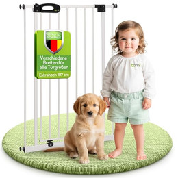 Produktbild von bomi Türschutzgitter Extrahoch 107 cm - Merle 73-161 cm in Weiß für Hunde & Katzen XXXXL