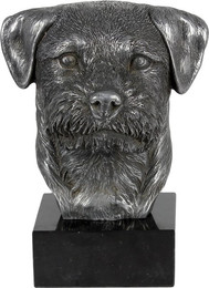 Produktbild von Border Terrier Figur auf Marmor, silberüberzogen, handgefertigt