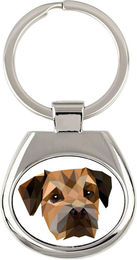 Produktbild von Border Terrier geometrischer Schlüsselanhänger mit Foto und Aufschrift Art-Dog weiß