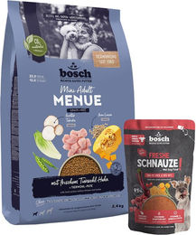 Produktbild von Bosch HPC MENUE Mini Tierwohl-Huhn 2,4 kg + Freshe Schnauze 250 g gratis