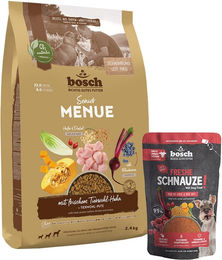 Produktbild von Bosch HPC MENUE Senior Tierwohl-Huhn 2,4 kg + Freshe Schnauze 250 g gratis