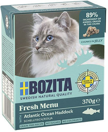 Produktbild von Bozita Häppchen in Gelee 370 Gramm Katzennassfutter 16 x 370 Gramm mit Schellfisch