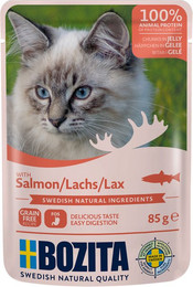 Produktbild von Bozita Häppchen in Gelee Pouch Lachs - 12 x 85 g