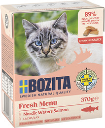 Produktbild von Bozita Häppchen in Soße 370 Gramm Katzennassfutter Sparpaket 32 x 370 Gramm mit Lachs