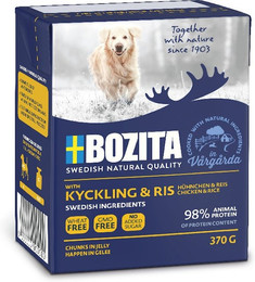 Produktbild von Bozita Happen in Gelee 370 Gramm Hundenassfutter Sparpaket 12 x 370 Gramm mit Hühnchen & Reis
