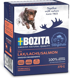 Produktbild von Bozita Happen in Gelee 370 Gramm Hundenassfutter Sparpaket 12 x 370 Gramm mit Lachs