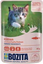 Produktbild von Bozita Kitten Häppchen in Soße 85g Katzennassfutter Sparpaket 24 x 85 Gramm Lachs