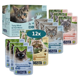Produktbild von BOZITA Multibox Mixpack Lachs, Hering, Huhn, Rentier Nassfutter für Katzen - 12 x 85 g