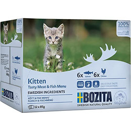 Produktbild von Bozita Multipack Kitten Häppchen in Soße Lachs & Fleisch - 12 x 85 g
