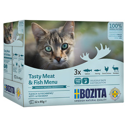 Produktbild von Bozita Nassfutter Häppchen in Sauce mit Fisch und Fleisch - 12 x 85 g