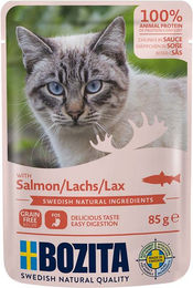 Produktbild von Bozita Pouch Häppchen in Soße mit Lachs - 12 x 85 g