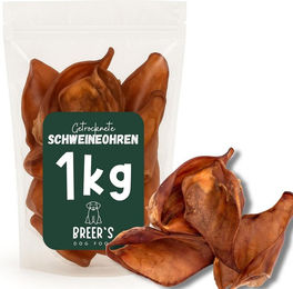 Produktbild von Breers Pet Food Schweineohren getrocknet 1 kg Kausnack Hundeleckerlie, Harter Kauartikel, Leckerli getreidefrei, Hundesnack zuckerfrei
