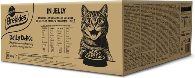 Produktbild von Brekkies Daily Delice Adult Cat 80 x 85 g - Mixpaket in Gelee (4 Sorten)