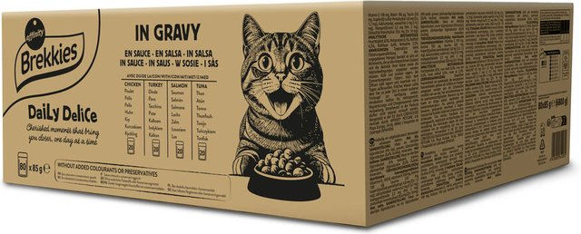 Produktbild von Brekkies Daily Delice Adult Cat 80 x 85 g - Mixpaket in Soße (4 Sorten)