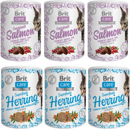 Produktbild von BRIT Care Cat Snack Superfruits MIX Geschmacks 6x100 g Hering und Lachs nach Sterilistaion