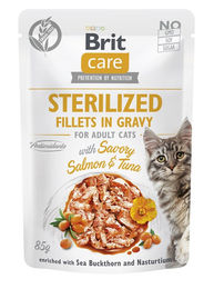 Produktbild von BRIT CARE Fillets in Gravy Sterilized Lachs & Thunfisch Katzenfutter - 24 x 85 g