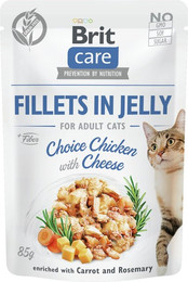 Produktbild von Brit Care Fillets in Jelly 85 Gramm Katzennassfutter Sparpaket 48 x 85 Gramm Chicken&Cheese