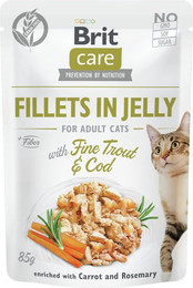 Produktbild von Brit Care Fillets in Jelly 85 Gramm Katzennassfutter Sparpaket 48 x 85 Gramm Trout&Cod