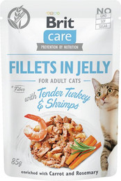 Produktbild von Brit Care Fillets in Jelly 85 Gramm Katzennassfutter Sparpaket 48 x 85 Gramm Turkey&Shrimps