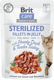 Produktbild von Brit Care Sterilized Fillets in Jelly 85 Gramm Katzennassfutter Sparpaket 48 x 85 Gramm Duck&Turkey