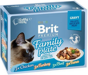 Produktbild von BRIT Premium by Nature Cat Delicate Fillets in Gravy Family Plate 12x85g feuchte Nahrung in Sauce für erwachsene Katzen