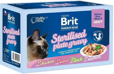 Produktbild von BRIT Premium by Nature Cat Delicate Fillets in Gravy Family Plate Sterilised 12x85g feuchte Nahrung in Sauce für erwachsene sterilisierten Katzen