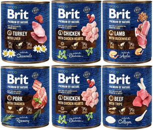 Produktbild von BRIT Premium by Nature Mix Geschmacks Nassfutter für Hunde - 6 x 800 g
