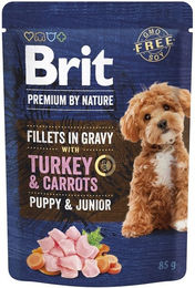 Produktbild von BRIT Premium By Nature Puppy Junior Fillets in Gravy mit Pute und Karotten - 24 x 85 g