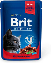 Produktbild von BRIT Premium Cat Adult Rindfleisch und Erbsen Nassfutter - 24 x 100 g