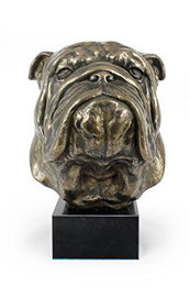 Bulldogge Hundebüste auf Steinsockel, große Statue, braun – Bild 1 von 8