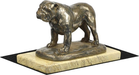 Produktbild von Bulldogge Hundefigur aus Kaltgussbronze auf Sandsteinsockel