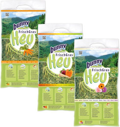 Produktbild von Bunny FrischGras Heu Set Karotte, Vital, Blüten - Sparpaket: 9 x 500 g