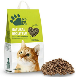 Produktbild von BURI Bio Katzenstreu Pellets 22 L natürliches Heu-Einstreu - 4 x 3 kg