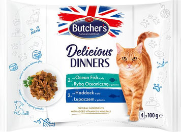 Produktbild von Butcher's Delicious Dinners Katze Mix Meeresfisch & Schellfisch - 64 x 100 g
