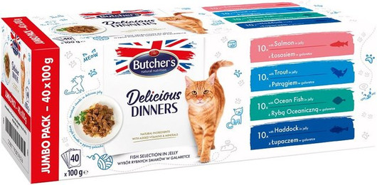 Produktbild von Butcher's Delicious Dinners Katzenfutter Fischauswahl in Gelee - 40 x 100 g