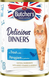 Produktbild von BUTCHER'S Delicious Dinners Katzenfutter Stücke mit Forelle in Gelee - 400 g