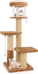B2X Kratzbaum für Katzen mit Fellbürste, gepolsterter Sitzfläche und abnehmbarem Katzenbett aus Sisal in Beige und Weiß – Bild 1 von 2