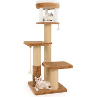 Produktbild von B2X Kratzbaum für Katzen mit Fellbürste, gepolsterter Sitzfläche und abnehmbarem Katzenbett aus Sisal in Beige und Weiß