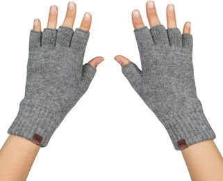 Produktbild von Back on Track Reithandschuhe mit halben Fingern für Damen und Herren aus Wolle Grau S/M