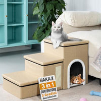 Produktbild von BAKAJI 3-in-1 Klapptreppe für Hunde und Katzen aus Polyester in Beige mit Staufach und rutschfester Unterseite