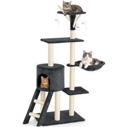 BAKAJI Kratzbaum für Katzen aus Sisal in Grau mit 144 cm Höhe – Bild 1 von 4
