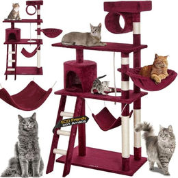BAKAJI Kratzbaum für Katzen aus Sisal und Plüsch mit Höhle und Plattformen in Rot 142 x 74,5 x 40 cm – Bild 1 von 1
