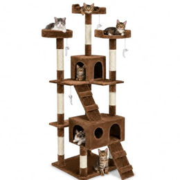 BAKAJI Kratzbaum für Katzen mit Katzenhaus und Sisal-Elementen in Braun, 170 cm Höhe – Bild 1 von 1