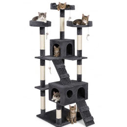 BAKAJI Kratzbaum für Katzen mit Katzenhaus und Sisal-Elementen in Grau, 170 cm Höhe – Bild 1 von 5