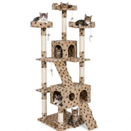 BAKAJI Kratzbaum für Katzen mit Katzenhaus und Sisal-Elementen in Paw Beige 170 cm hoch – Bild 1 von 1