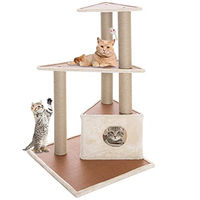 Produktbild von BAKAJI Kratzbaum und Katzenhaus für Katzen und Hunde in Beige mit kratzfesten Nägeln
