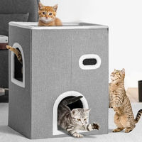 Produktbild von BAKAJI Vertikales Katzenhaus mit Eingang und Kratzfunktion aus Polyester in Grau, 48 x 37,5 x 63 cm